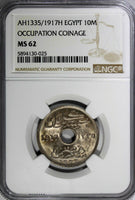 Egypt OCCUPATION COINAGE Hussein Kamil AH1335/1917-H 10 Milliemes NGC MS62 KM316