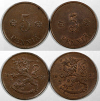FINLAND Copper 1921 5 Penniä  UNC KM# 22 RANDOM PICK  (1 COIN)