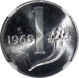 ITALY 1968 R 1  Lira NGC MS66 SCARCE BETTER DATE TOP GRADED KM# 91 (19)