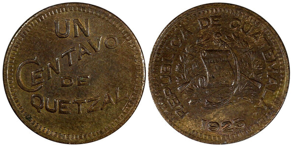 Guatemala Copper 1925 1 Centavo Mintage-357,000 UNC KM# 237 (20 646)