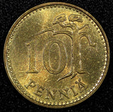 Finland  Aluminum-Bronze 1967 10 Penniä KEY DATE UNC/BU KM# 46 (23 984)