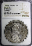 SWEDEN Gustaf III Silver 1781 1 Riksdaler NGC XF DETAILS Dav-1736,KM# 527 (219)