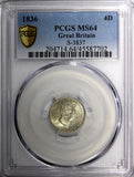 Great Britain William IV Silver 1836 4 Pence PCGS MS64 Nice BU KM# 723 (2)