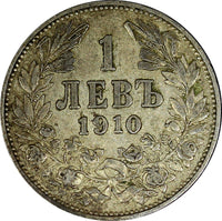 Bulgaria Ferdinand I Silver 1910 1 Lev Toned KM# 28 (22 325)