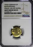 Germany-Weimar 1924-A 5 Rentenpfennig NGC MINT ERROR MS65 SCARCE KM# 32 (147)
