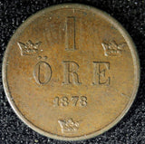 Sweden Oscar II Bronze 1878 1 Öre Large letters aUNC KM# 745 (23 164)