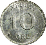 SWEDEN Gustaf V Silver 1936 G 10 Öre Variety : Long "6" UNC KM# 780 (21 898)