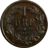 SWEDEN Oscar I Bronze 1858 1 Ore VARIETY "L.A." KM# 687 (17 992)