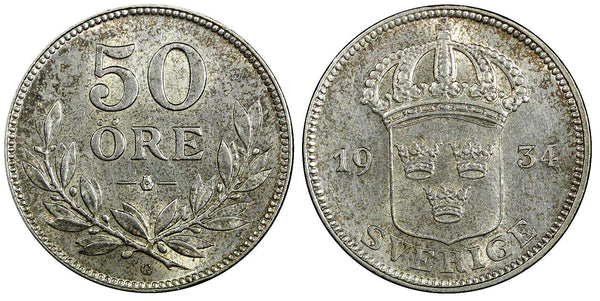 Sweden Gustaf VI Silver 1955 TS 50 Ore UNC KM# 825 (22 003)