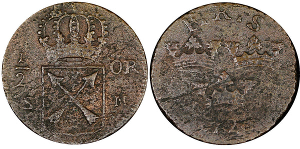 Sweden Frederick I Copper 1720 1/2 Öre 24mm KM# 380 (21 367)