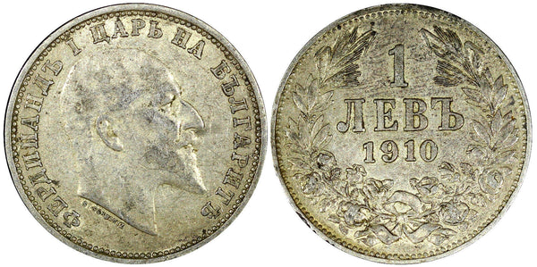 Bulgaria Ferdinand I Silver 1910 1 Lev Toned KM# 28 (22 299)