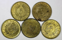 FINLAND Brass LOT OF 5 COINS 1946-1950 5 Markkaa HIGH GRADE KM# 31a (17 191)