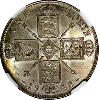 GREAT BRITAIN George V (1910-1936) Silver 1918 1 FLORIN NGC MS63 SCARCE KM817(5)