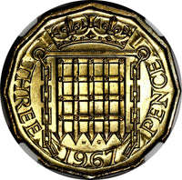 Great Britain Elizabeth II 1967 3 Pence NGC MS66 TOP GRADED BY NGC KM# 900 (010)