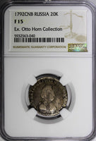 Russia Catherine II Silver 1792 SPB 20 Kopeks NGC F15 C# 63c Ex.Otto Horn (040)