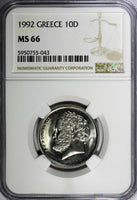 Greece Democritus Copper-Nickel 1992 10 Drachmes NGC MS66 GEM BU KM# 132 (043)