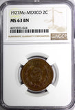 Mexico ESTADOS UNIDOS MEXICANOS Bronze 1927 Mo 2 Centavos NGC MS63 BN KM# 419(4)