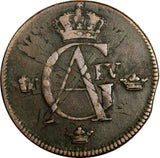 SWEDEN Gustaf IV Adolf 1802 1 Skilling OVERSTRUCK on 2 Ore (1743-1768) KM# 566