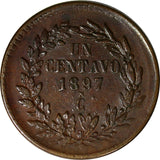 MEXICO 1897 CN 1 Centavo Small "N"  Mintage-300,000 Culiacan Mint KM# 391.1