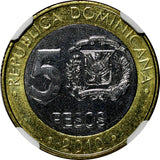 Dominican Republic Sánchez 2010 5 Pesos Magnetic NGC MS66 Poland Mint KM# 89(2)