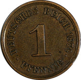 Germany-Empire Wilhelm I Bronze 1874 D 1 Pfennig Bavarian Mint,KM# 1 (17 346)