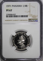 Panama Copper-Nickel  PROOF 1971 1/4 Balboa NGC PF67 Mintage-11,000 KM#11.2a (7)