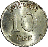 SWEDEN Gustaf V Silver 1931 G 10 Öre BU TONED KM# 780 (21 905)