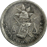 MEXICO Silver 1887 Go R 25 Centavos Guanajuato Mint-312,000 KM#406.5 (19 126)