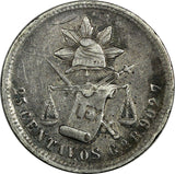 MEXICO Silver 1887 Go R 25 Centavos Guanajuato Mint-312,000 KM#406.5 (19 126)