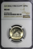 EGYPT AH1404//1984 10 Piastres NGC MS66 1 YEAR TYPE 1 GRADED HIGHEST KM# 556(23)