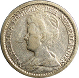 Netherlands Wilhelmina I Silver 1916 25 Cents 19mm KM# 146
