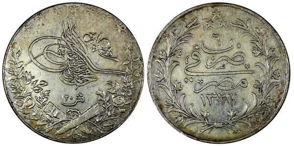 Egypt Muhammad V Silver AH1327//6 H (1913) 20 Qirsh 40 mm KM# 310 (20 729)