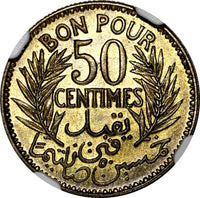 Tunisia 1352//1933 50 Centimes KEY DATE NGC MS65 TOP GRADED KM# 246 (049)