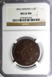 SWEDEN Gustaf IV Adolf 1803 1/2 SKILLING  NGC MS62 BN HIGH GRADE KM#565 (059)