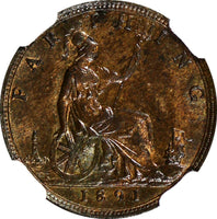 Great Britain Victoria Bronze 1891 Farthing NGC MS63 BN NICE TONING KM# 753
