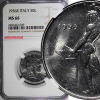 Italy 1956 R 50 Lire 24.8mm NGC MS66 TOP GRADED GEM BU COIN KM# 95.1 (029)