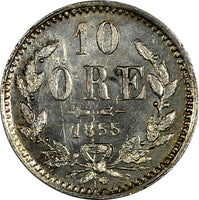 Sweden Oscar I (1844-1859) Silver 1855 G 10 Öre UNC KM# 683