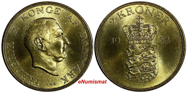 Denmark Frederik IX 1954 2 Kroner Mintage-716,000 GEM BU KM# 838.1 (15 094)