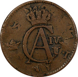 SWEDEN COPPER 1803 1/2 SKILLING OVERSTRUCK ON 1 ORE S.M. 1748 FULL DATE (383)