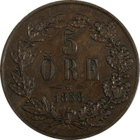 SWEDEN Oscar I Bronze 1858 L.A.  5 Ore  KM# 690 (20 427)