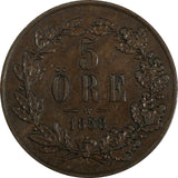 SWEDEN Oscar I Bronze 1858 L.A.  5 Ore  KM# 690 (20 427)