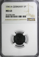 Germany-Third Reich Zinc 1941 A 1 Reichspfennig WWII NGC MS63 TOP GRADE KM97(09)