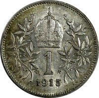 Austria Franz Joseph I Silver 1915 1 Corona High Grade Toned KM# 2820 (18 651)