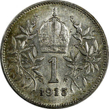 Austria Franz Joseph I Silver 1915 1 Corona High Grade Toned KM# 2820 (18 651)