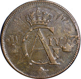 SWEDEN COPPER 1802  1 SKILLING OVERSTRUCK ON 2 ORE S.M. 1743-1768  KM#566 (2435)