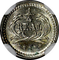 Guatemala Silver 1889 1/4 Real NGC MS65 FIVE STARS Mint Luster  KM#158