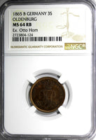 Germany OLDENBURG 1865-B 3 Schwaren NGC MS64 RB Ex.HORN KM# 191 (124)