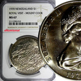 New Zealand Elizabeth II 1970 $1 Dollar NGC MS67 Royal Visit-Mount Cook KM#42(0)