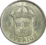 Sweden Gustaf V Silver 1929 G  25 Öre aUNC  KM# 785 (22 054)
