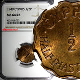 Cyprus BRITISH COLONY 1949 1/2 Piastre NGC MS64 RB 1 YEAR TYPE  KM# 29 (053)